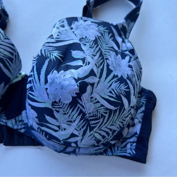 Cacique Blue Tropical Palm Floral Print Lightly Lined Balconette Bra - Picture 2 of 6